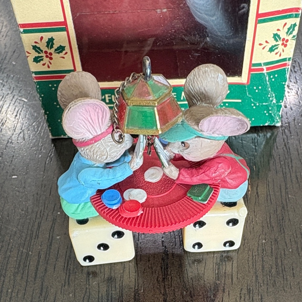 Enesco Holiday Mice Ornament with Red and Green Accents 1990